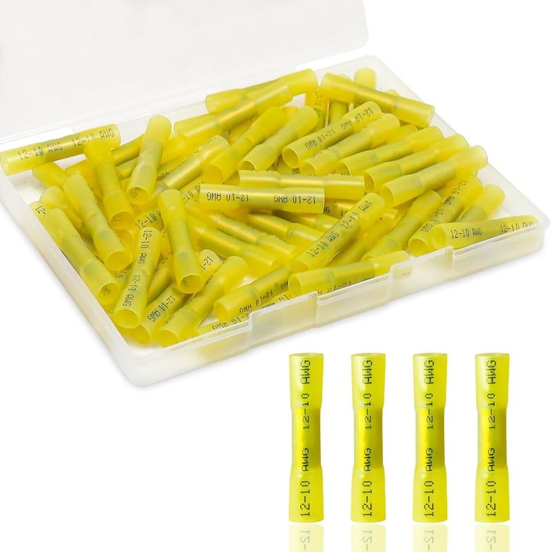 ZONBANG 60PCS Heat Shrink Butt Connectors, Insulated Waterproof Butt Connectors 12-10 AWG for Wiring, Marine, Automotive (Yellow) - Image 1
